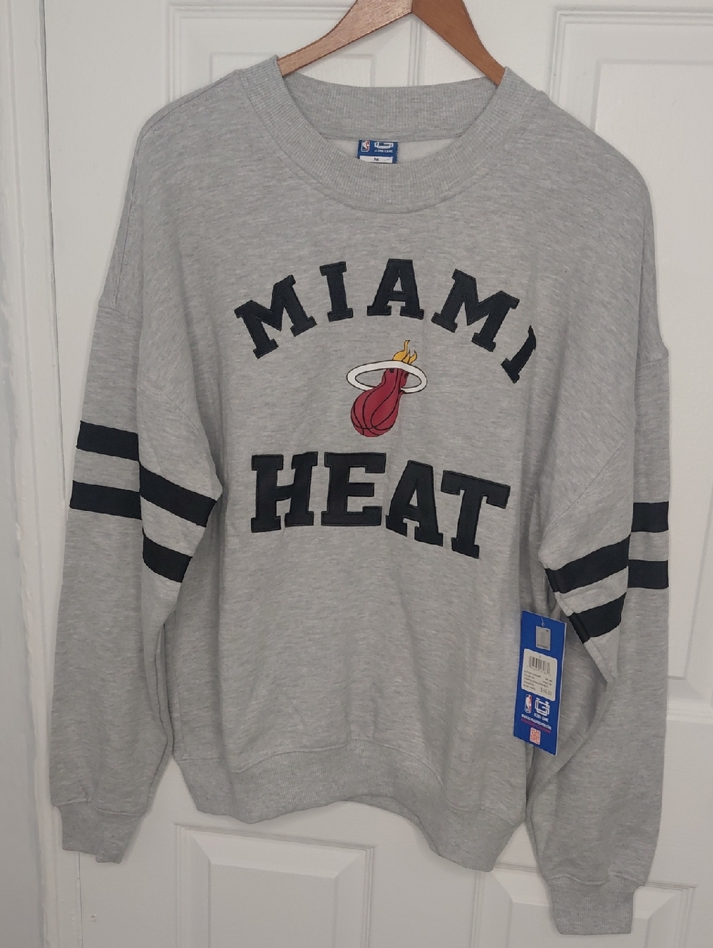 NBA Miami Heat Gray Crewneck with Black Lettering and Stripe Detail